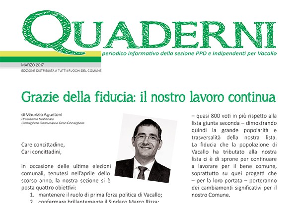 Nuova edizione dei “Quaderni” – edizione marzo 2017