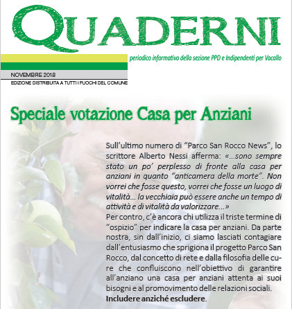 Nuovo “Quaderni” – edizione novembre 2018